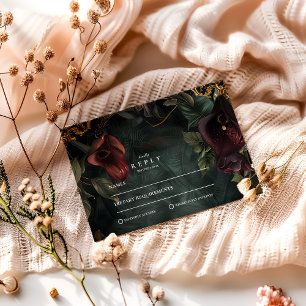 Cartão RSVP Estética de Casamento Botânico Escuro