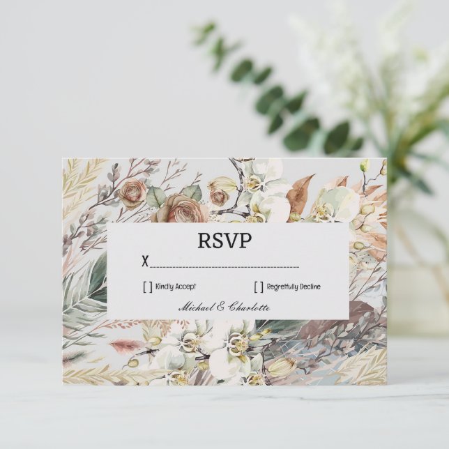 Cartão RSVP Estilo Boho Personalizável  (Em pé/Frente)