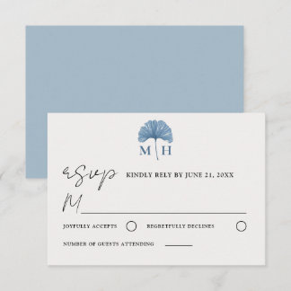 Cartão RSVP Estilo Botânico Monograma Casamento Azul Poeirento