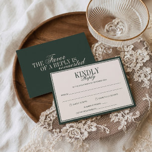 Cartão RSVP Estilo de Antigo Dinheiro Clássico Casamento Verde