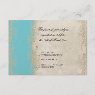 Cartão RSVP Estilo de Art Deco Peacock Turquiose Vintage Lace
