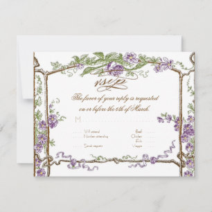 Cartão RSVP Estilo Letterpress Vintage Faux Bois Trellis Puro