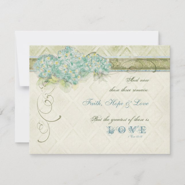 Cartão RSVP Estilo Vintage Aqua Floral Hydrangea Swirl Damask (Frente)