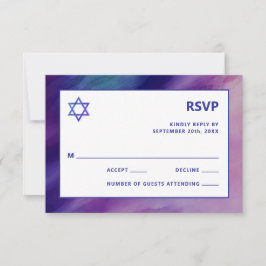 Cartão RSVP Estrela Azul Roxa Moderna David Bar Mitzvah Hebrai
