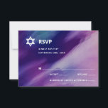 Cartão RSVP Estrela Azul Roxa Moderna David Bar Mitzvah Hebrai<br><div class="desc">Belo Bar judeu religioso Mitzvah RSVP. Design de aquarela moderna, mas elegante, em azul marinho, cores roxas. White Star de David em letras modernas de guião. "É chamado para o TORAH como um Bar Mitzvah". Prefeito para um filho de 13 anos, rapaz. Fácil de editar - basta adicionar suas informações...</div>