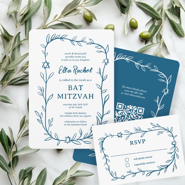 Cartão RSVP Estrela Botânica Delicada de David Bar Bat Mitzvah (Delicate Botanical Star of David Bar Bat Mitzvah RSVP Card
)