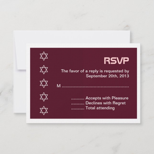 Cartão RSVP Estrela de David Pattern Bat Mitzvah (Frente)