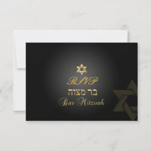 Cartão RSVP Estrela de PixDezines, Bar Mitzvah/preto+ouro