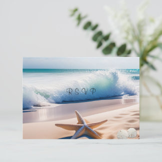 Cartão RSVP Estrela do Mar Areia Ondas da Praia 