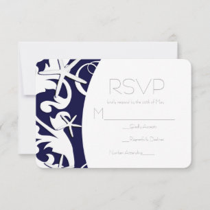 Cartão RSVP Estrela do Mar Branca Marinha Praia Elegante Casam