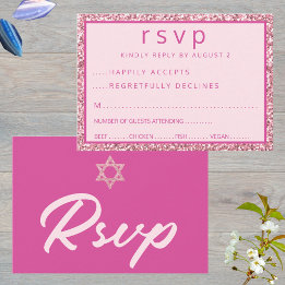 Cartão RSVP Estrela Elegante Rosa De David Bat Mitzvah