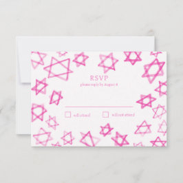Cartão RSVP Estrela rosa-branca-aquarela do Bar David Bat Mitz