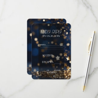 Cartão RSVP Estrelas Douradas Casamento Brilhante