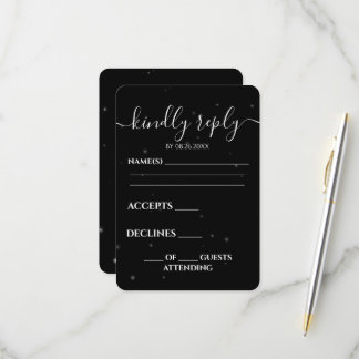 Cartão RSVP Estrelas Pequenas Personalizadas Minimalista Preto