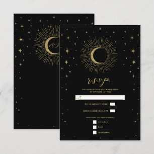Cartão RSVP Estrelas Pretas e Douradas Esguicho Celestial da L