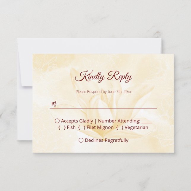 Cartão RSVP Eteal Magnolia Flower, Casamento (Frente)