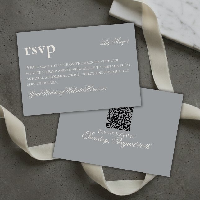 Cartão RSVP Eterno da Cinza antiga QR (Timeless Old Money Grey Wedding QR RSVP Card)