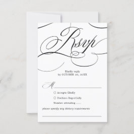 Cartão RSVP Eterno de caligrafia moderna Casamento branco Negr