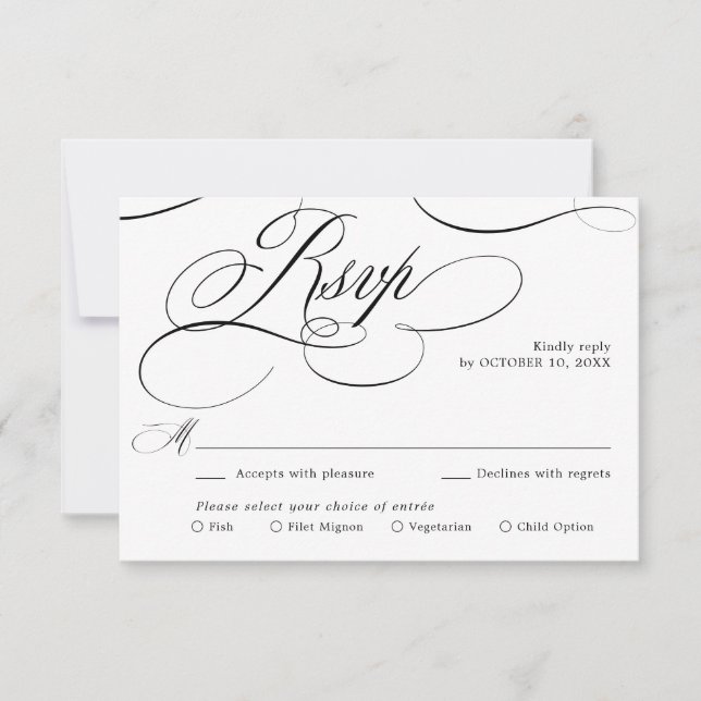 Cartão RSVP Eterno de caligrafia moderna Casamento preto e bra (Frente)