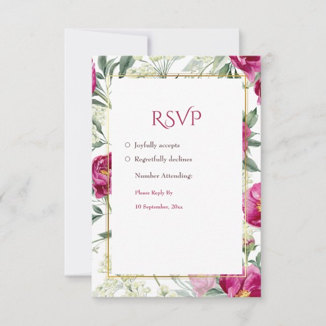 Cartão RSVP Eterno Romance Pink Watercolor Casamento (Frente)
