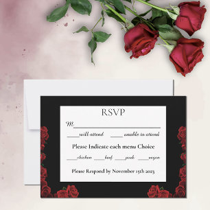 Cartão RSVP Eterno Rosa vermelha White Black Elegance
