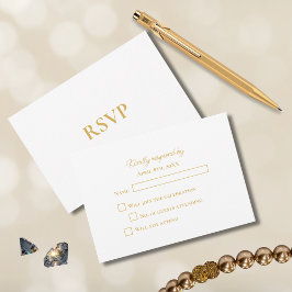 Cartão RSVP Eterno Simples Elegância Luxe Casamento Dourado Br