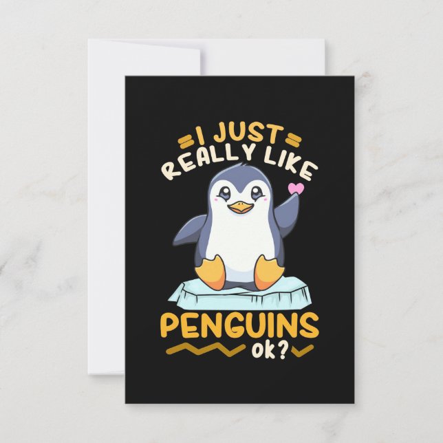 Cartão RSVP Eu Gosto Muito De Pinguins (Frente)