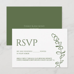 Cartão RSVP Eucalipto Casamento Chic Assentos Reservados Verde