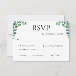 Cartão RSVP Eucalipto Verde Minimalista Simples Casamento