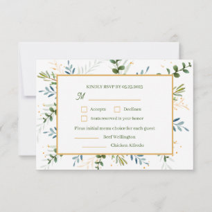 Cartão RSVP Eucalyptus 2 2 refeição escolha casamento