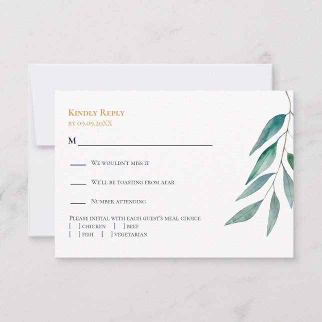 Cartão RSVP Eucalyptus Botanical Greenery Wedding Invitation,  (Frente)