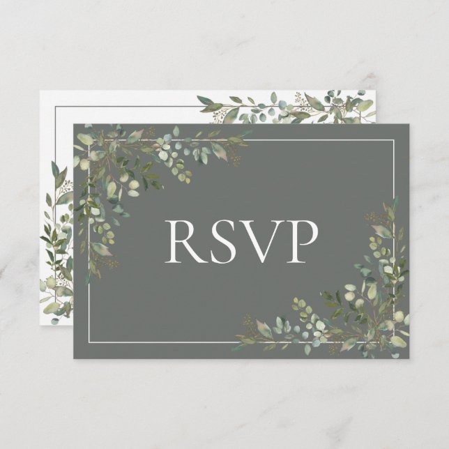 Cartão RSVP Eucalyptus Botanical Sage Green Script Weding RSV (Frente/Verso)
