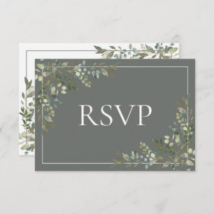 Cartão RSVP Eucalyptus Botanical Sage Green Script Weding RSV