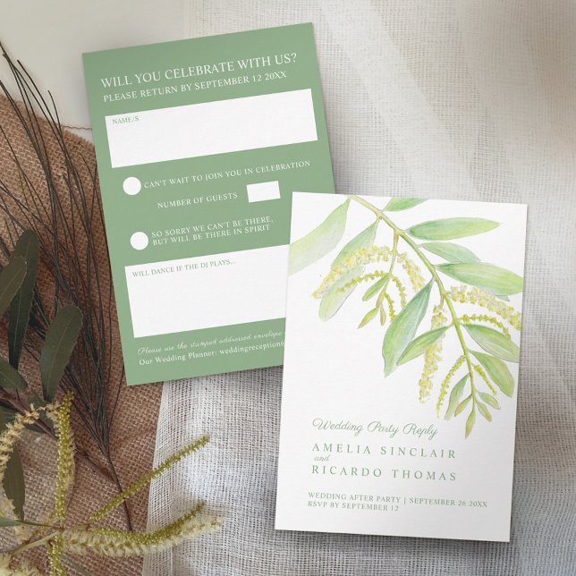 Cartão RSVP Eucalyptus deixa água verde para o casamento (Criador carregado)