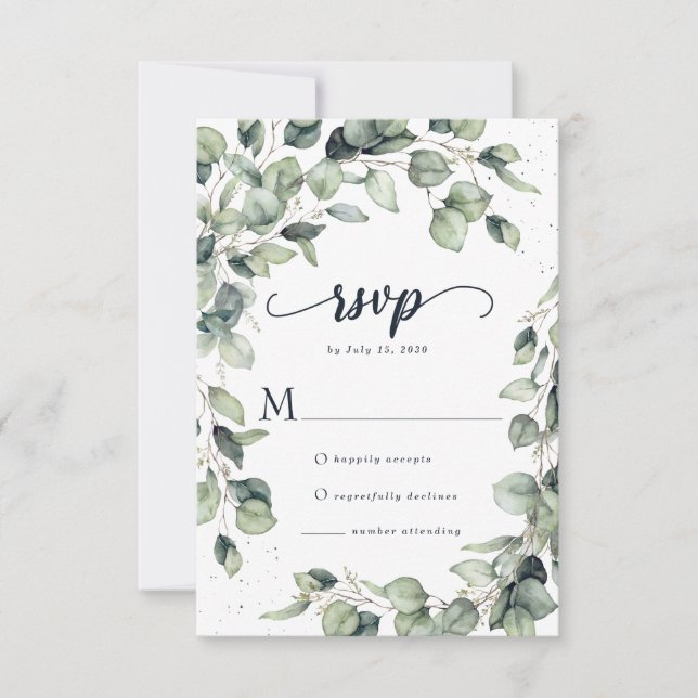 Cartão RSVP Eucalyptus deixa casamento (Frente)