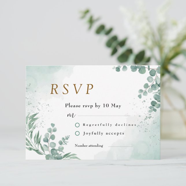 Cartão RSVP Eucalyptus deixa casamento (Em pé/Frente)