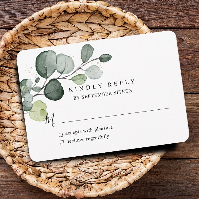 Cartão RSVP Eucalyptus Deixa Dourada Splatter (Eucalyptus Leaves Gold Splatter RSVP Card)