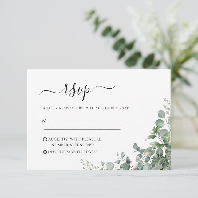Cartão RSVP Eucalyptus deixa o casamento (Em pé/Frente)