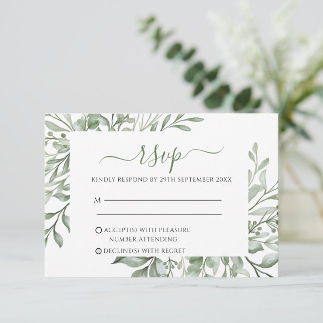 Cartão RSVP Eucalyptus deixa o casamento (Em pé/Frente)
