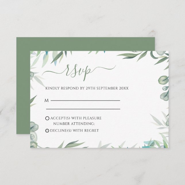 Cartão RSVP Eucalyptus deixa o casamento (Frente/Verso)