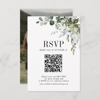 Cartão RSVP Eucalyptus deixa verde casamento Foto do código QR