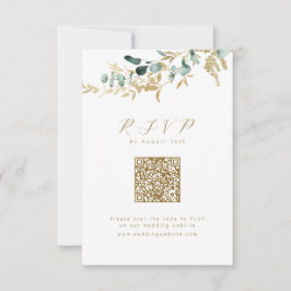 Cartão RSVP Eucalyptus gold greenery boho código QR casamento