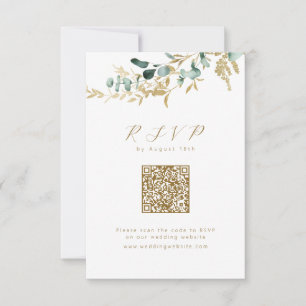Cartão RSVP Eucalyptus gold greenery boho código QR casamento