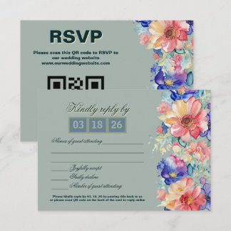 Cartão RSVP Eucalyptus Green Floral Modern Wedding