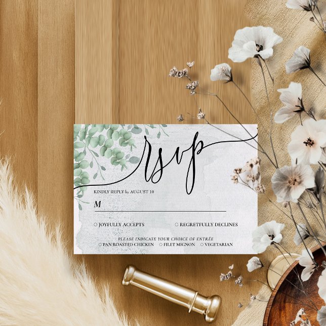Cartão RSVP Eucalyptus Greenery Calliografia Simples Boho (Criador carregado)
