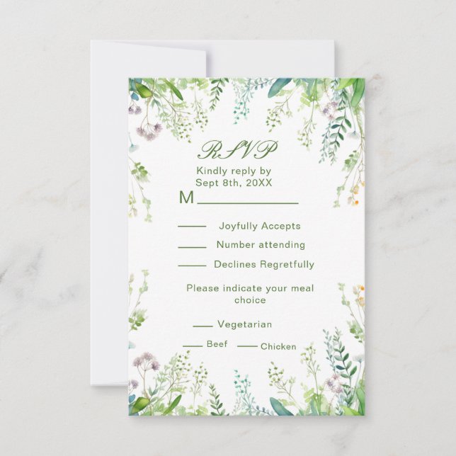 Cartão RSVP Eucalyptus Greenery deixa detalhes de casamento (Frente)