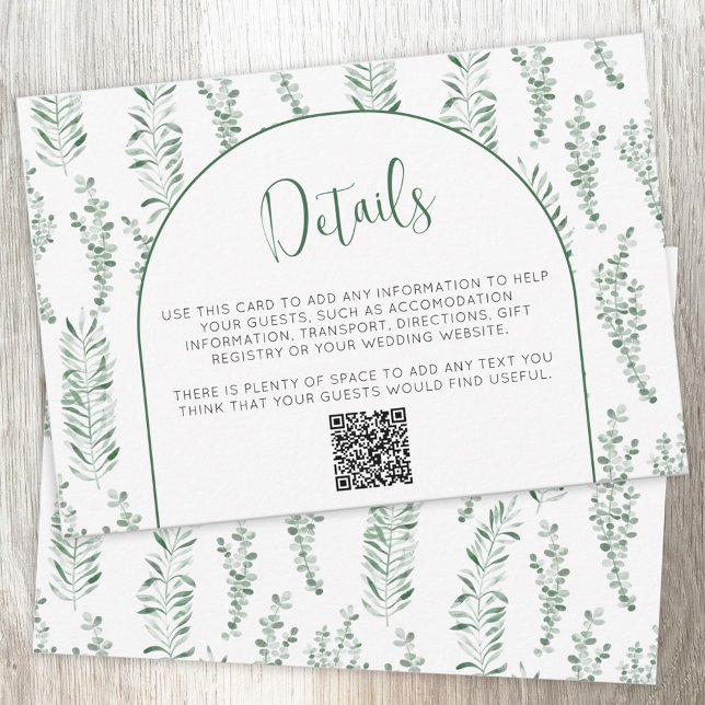 Cartão RSVP Eucalyptus Greenery Detalhes do Casamento QR Cartã (Criador carregado)