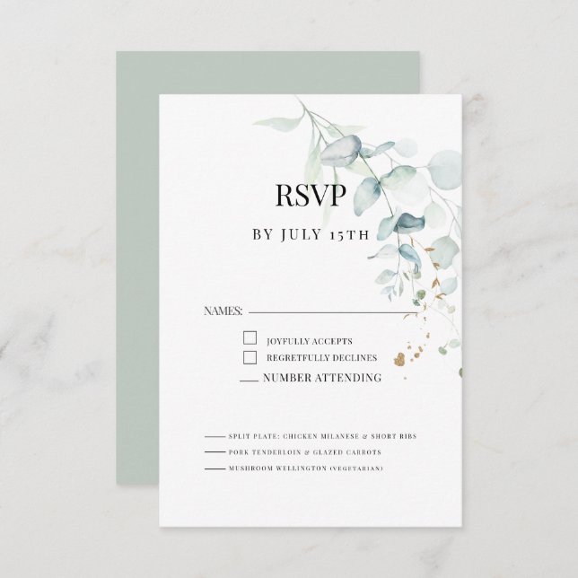 Cartão RSVP Eucalyptus Greenery Escolha da Refeição Moderna El (Frente/Verso)