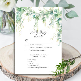 Cartão RSVP Eucalyptus Greenery Script Modern Garden Casamento