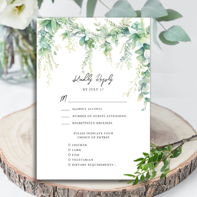 Cartão RSVP Eucalyptus Greenery Script Modern Garden Casamento (Criador carregado)